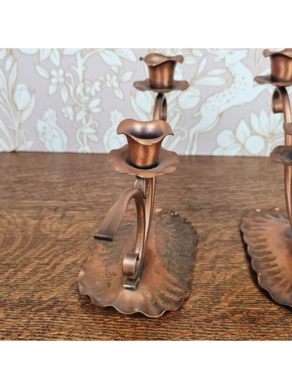 Vintage Gregorian Solid Copper Candle Holders Pair with Candle Snuffer